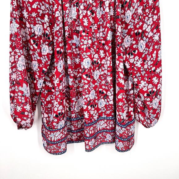 Ralph Lauren Chaps Womens Sz Large Red Lightweight Floral Blouse Shirt Top Beach - Picture 6 of 8